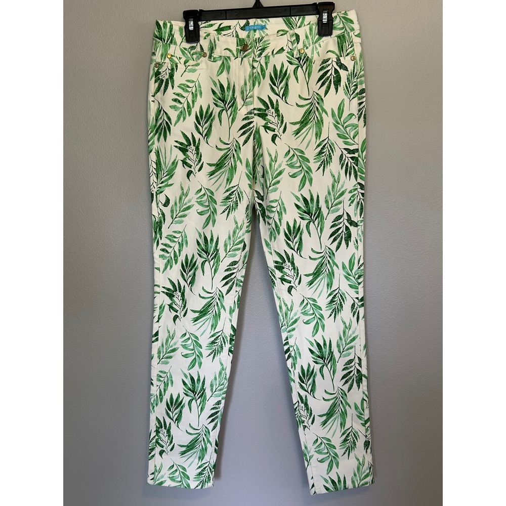 McLaughlin Lexi Palm Print Ankle Pants 8 White Green Tropical Stretch
Resort